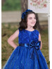 Royal Blue Rosette Organza Sparkly Flower Girl Dress